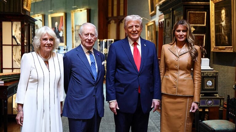 President Trump bids farewell to King Charles as Melania Trump joins Queen Camilla for royal treasures tour