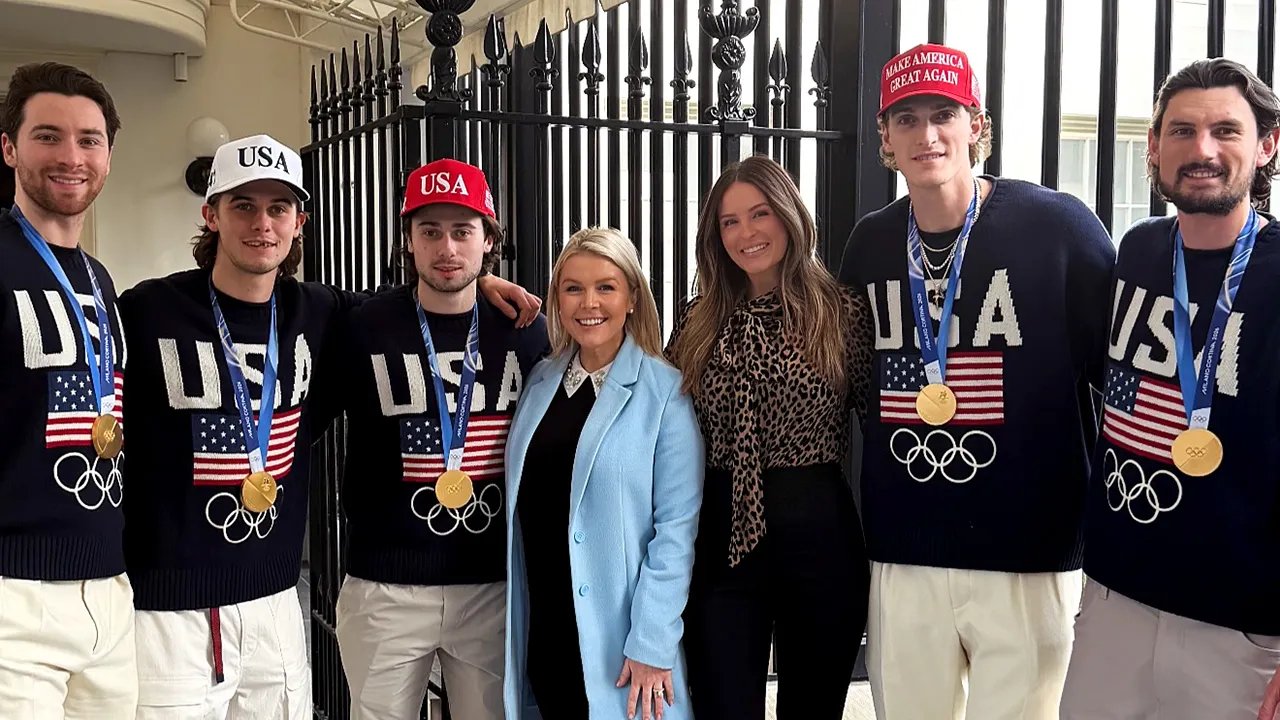 Karoline Leavitt's White House photo with Team USA hockey stars ignites online fury over MAGA hat